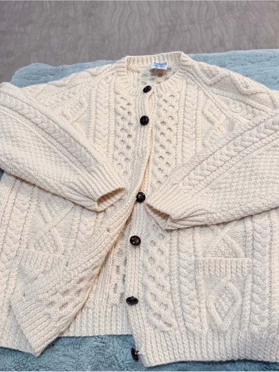 John Molloy Sweaters - John Molloy Cream Cable Hand Knit Button-Up Cardigan Size Large
